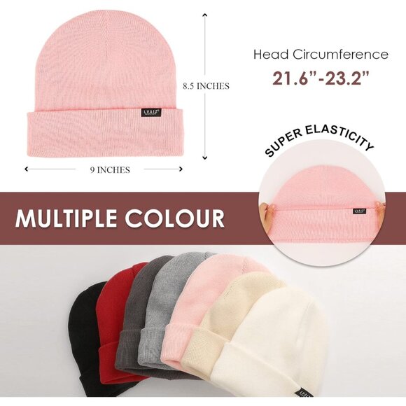 🆕 Women Pink Winter Beanie Hats Unisex Cotton Knitted Cuffed Slouchy Skull Cap - Picture 5 of 6